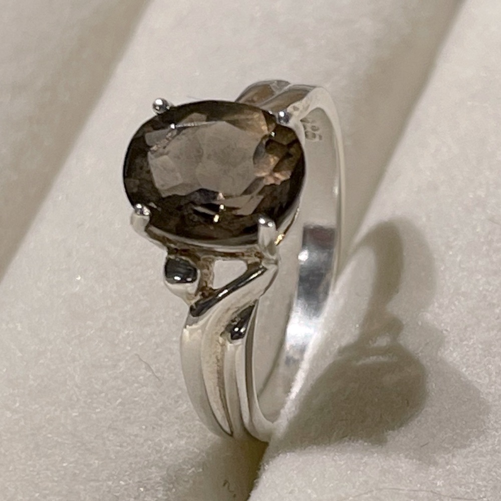 925 Silver Smoky Quartz Delicate Rings Size 5